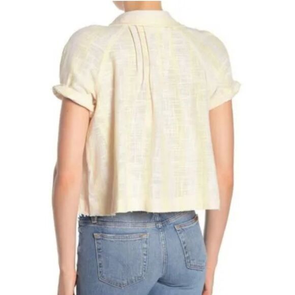 Free People We The Free Away At Sea Yellow Striped Frayed Hem Top size S - Picture 1 of 12